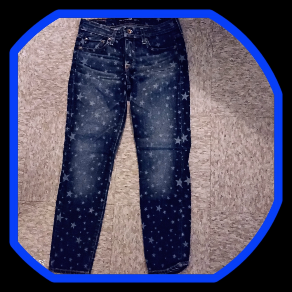 Big Star "Alex" Women's Mid Rise Star Patterned Blue Jeans w/Spaandex Stretch